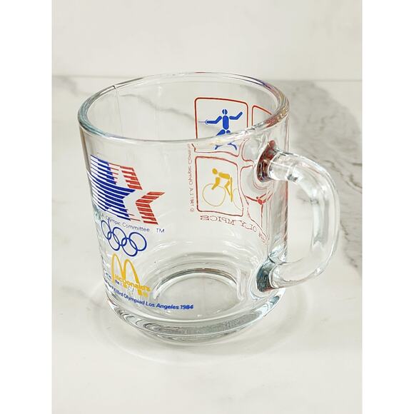 Los Angeles Olympic 1984 Glass Clear Mug Teacup 10oz McDonald's 3 1/2" Vintage - Picture 3 of 15